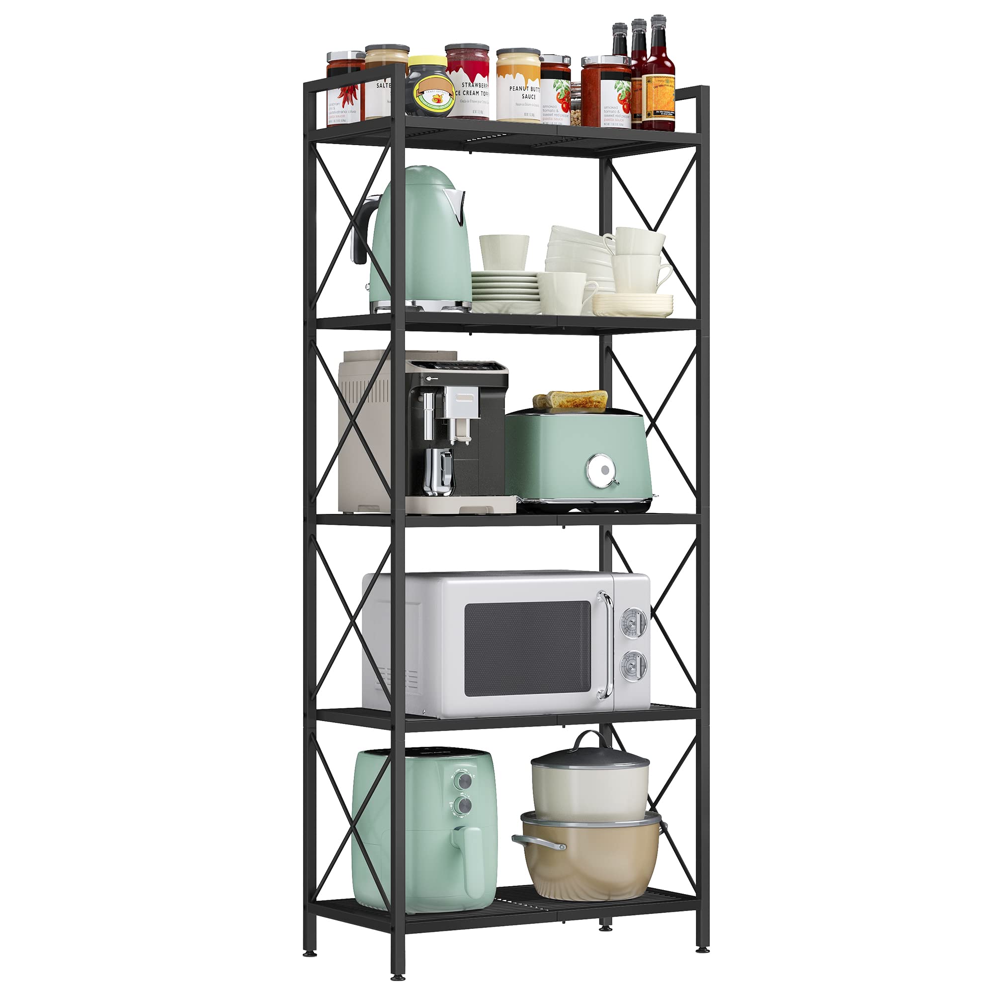 Photo 1 of SONGMICS 5-Tier Metal Storage Rack, Shelving Unit with X Side Frames, Dense Mesh, 12.6 x 23.6 x 57.3 Inches, for Entryway, Kitchen, Living Room, Bathroom, Industrial Style, Ink Black UBSC165B01
