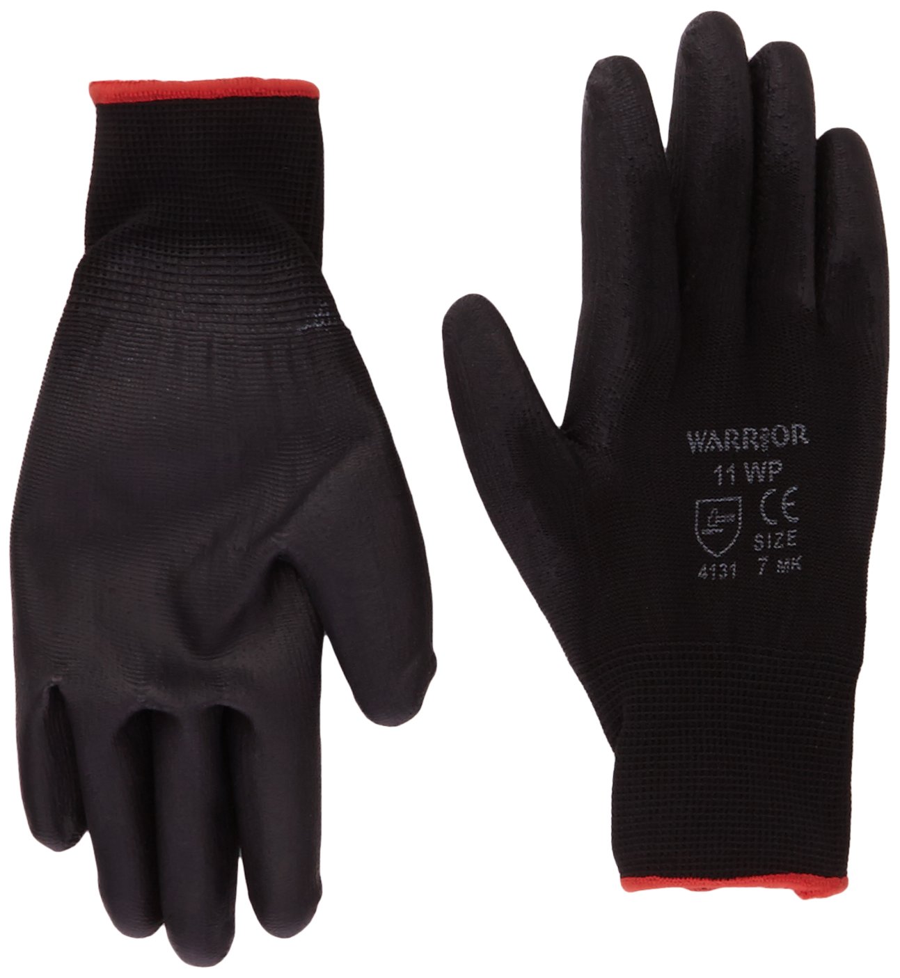 Warrior PU Coated Nylon Work Gloves,NB7/S (Size 7/Small) Black, Set of 12