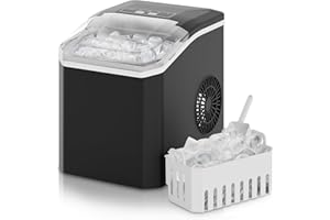 Santonic Ice Makers Countertop, 2 Size Bullet Ice Optional, Self-Cleaning Portable Ice Maker with Scoop and Basket, 9 Cubes in 6 Mins/26.5 lbs Daily Output, Ice Machine for Home, Kitchen, RV, Black