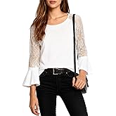 JJDreams Womens Lace Ruffle Sleeve Tops Elegant Crewneck Business Work Tunic Top Dressy Casual Loose Fit Blouses 2026