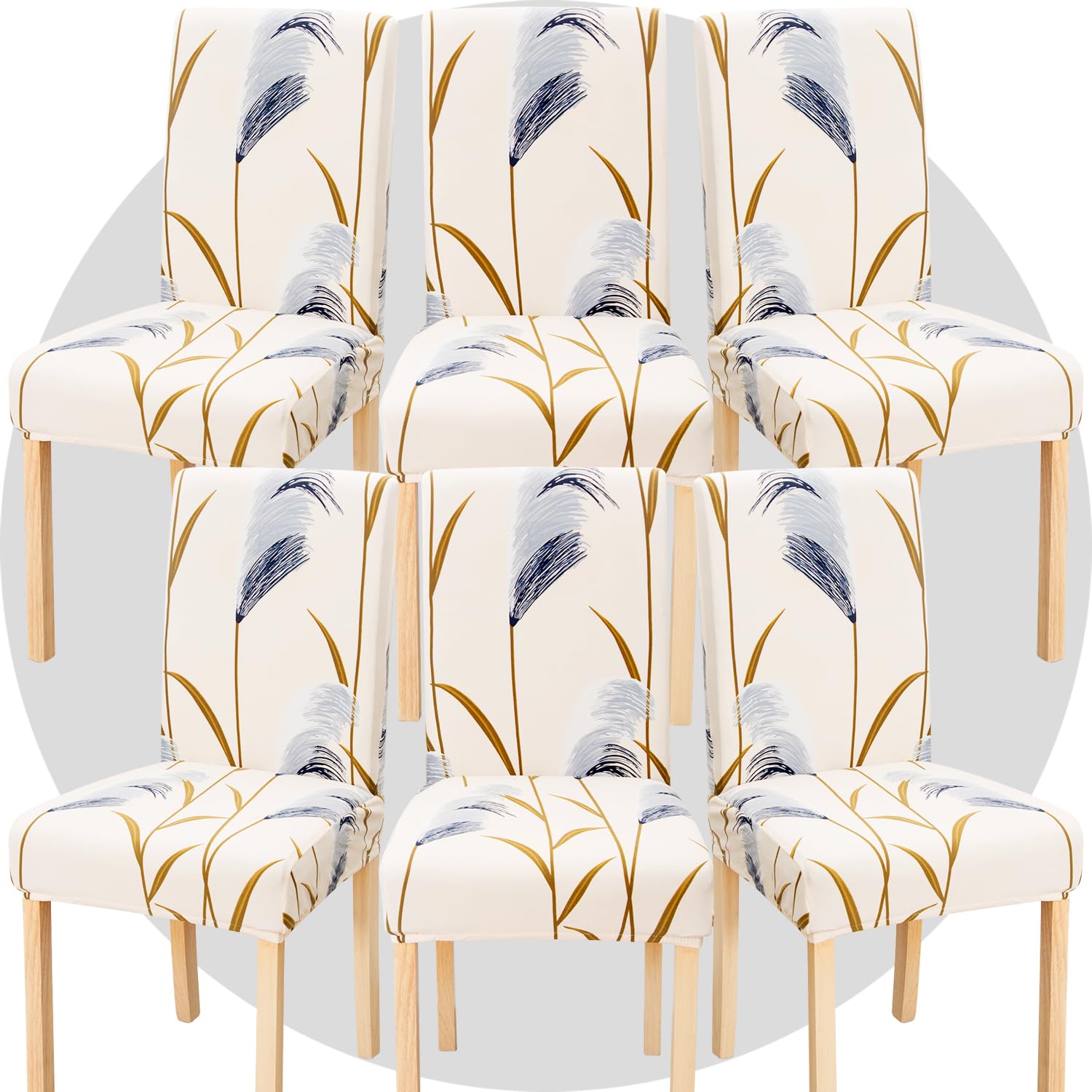 TOMMO Dining Room Chair Covers Set of 6, Stretch Removable Washable Spandex Dining Chair Slipcovers Protectors, Kitchen Chair Covers for Dining Room Party Hotel Ceremony Banquet(Reed Beige)