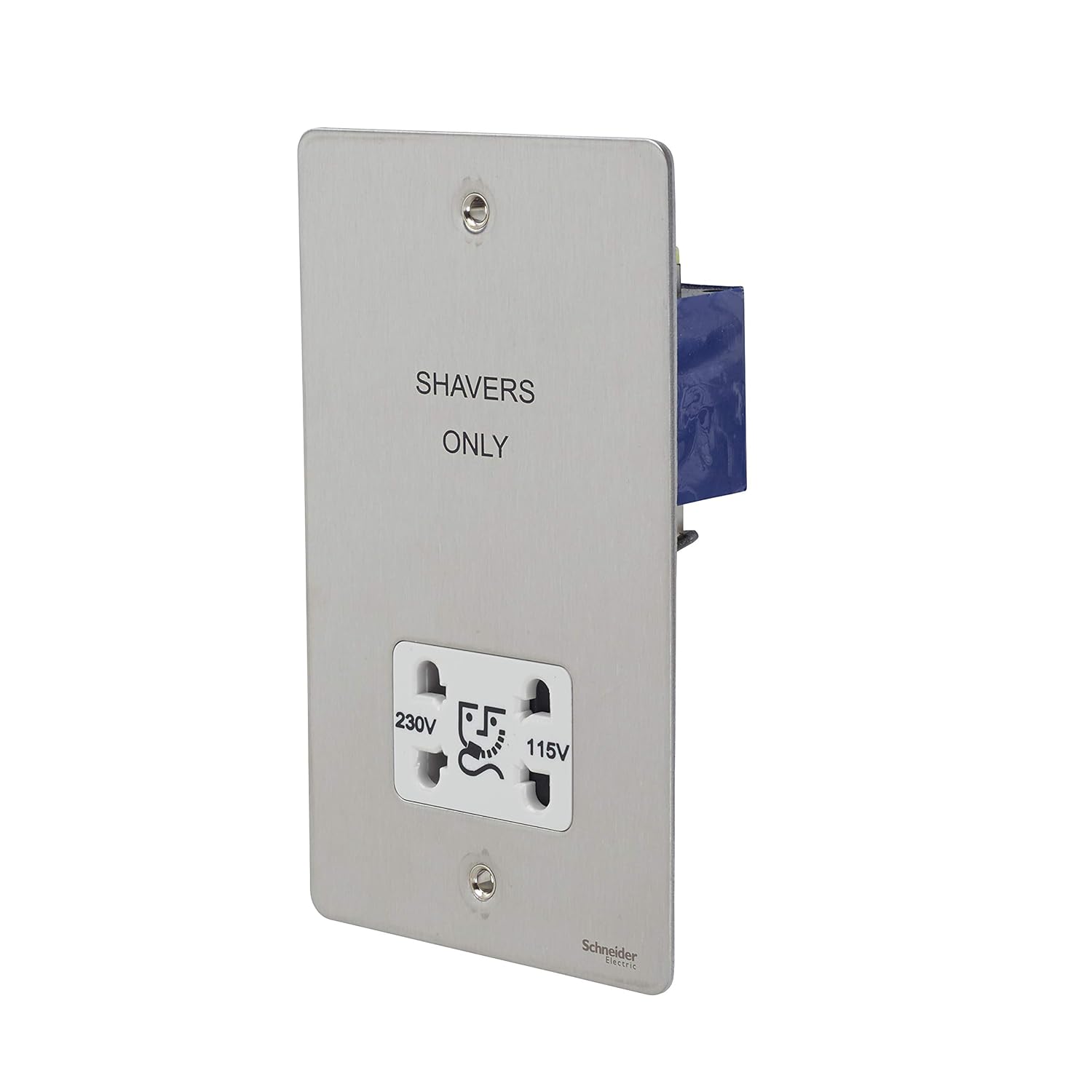 Schneider Electric Ultimate Flat Plate - Shaver Socket, Dual Voltage, 115/230 V, GU7290WSS, Stainless Steel with White Insert - Image 3