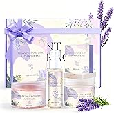 Roseye Lavender Spa Gift Set- 5pcs with Bath Salts, Shea Butter Scrub, Pillow Mist, Soap & Bath Bomb, Relaxing Birthday Christmas Gifts for Women, Mom, Sister, Girlfriend, Home Spa Care