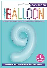 Unique Giant Foil Number 9 Balloon 86 cm Matte Baby Blue view 2