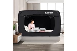 BORNA Pop Up Bed Tent 93% Blackout Large Space Portable Indoor Breathable Canopy,Twin Size 2 Doors Sleeping Privacy Tent for Kids and Adult Big Sleeping Cottage