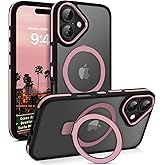 YINLAI Case for iPhone 16 Plus, Magnetic Case [Compatible with Magsafe] with Ring Holder Stand Slim Translucent Matte Men Women Shockproof Protective Back Phone Cover 6.7 Inch, Pink/Black