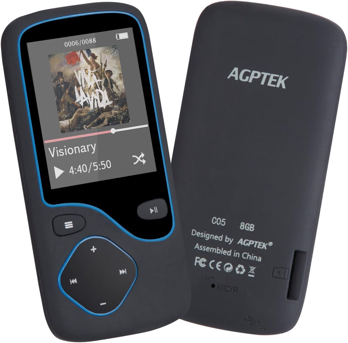 AGPTEK C05 8GB Bluetooth MP3 Player Portable Music Player with FM 12 Hour Playback Blue - Image 4