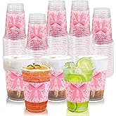 TEASIK 60 Pieces 16oz Pink Bow Birthday Party Supplies,Disposable Plastic Cups for Girls Birthday Party Decorations, Baby Shower Supplies, Coquette Theme Party Tableware (Bow Cups)