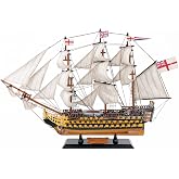 NAUTIMALL HMS Victory Model Ship, 24 inch Handcrafted Wooden Replica with Canvas Sails, Naval Warship Display Model (V60)