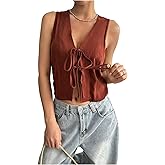 winkbay Women's Tie Front Cropped Vest Summer Deep V Neck Sleeveless Y2k Going Out Tops