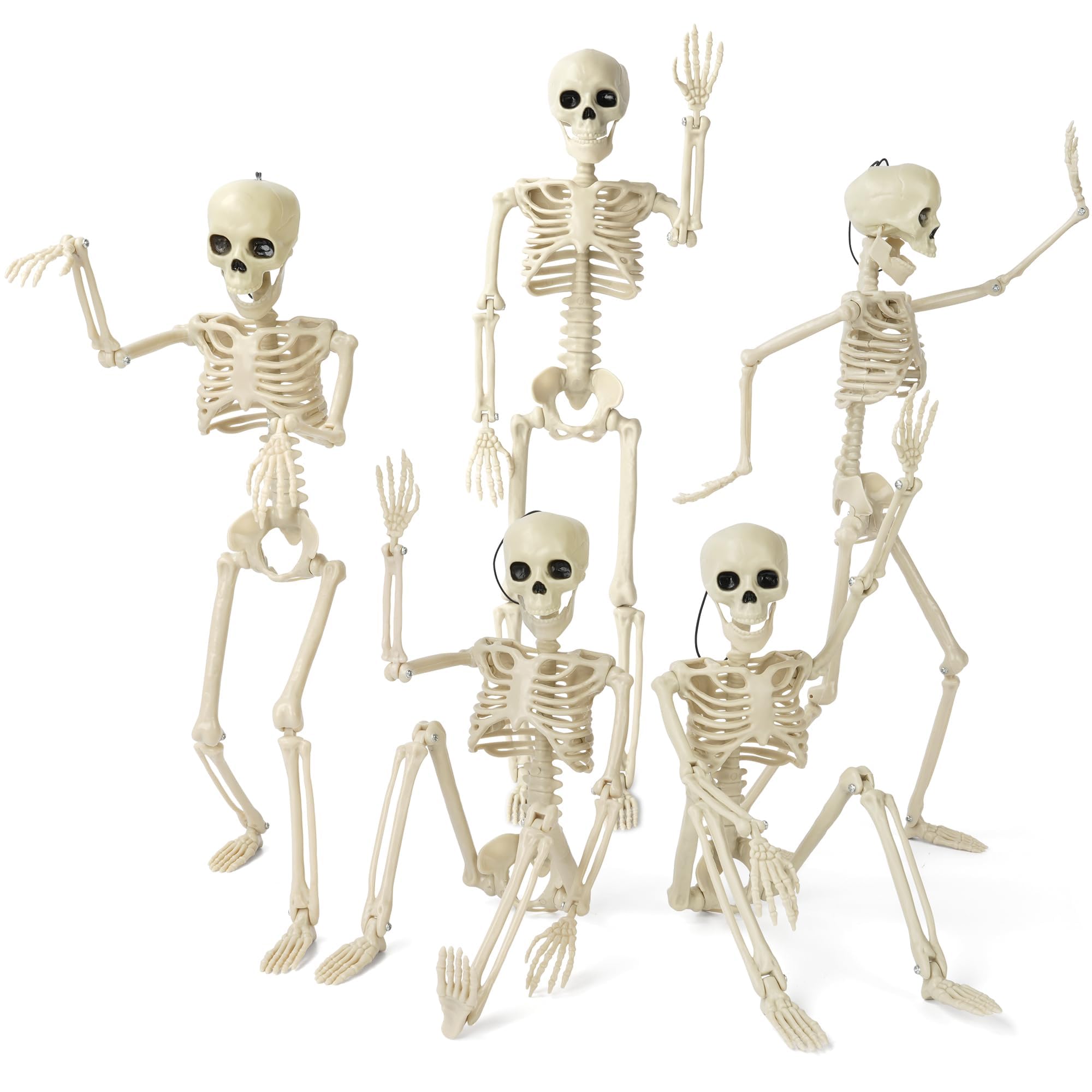 Photo 1 of Kelool 5 Pack Halloween Skeleton Decorations, 15.7" Halloween Full Body Mini Skeleton with Movable Posable Bones,Spooky Skeleton for Halloween Party Decor, Halloween Yard Graveyard Haunted House Props