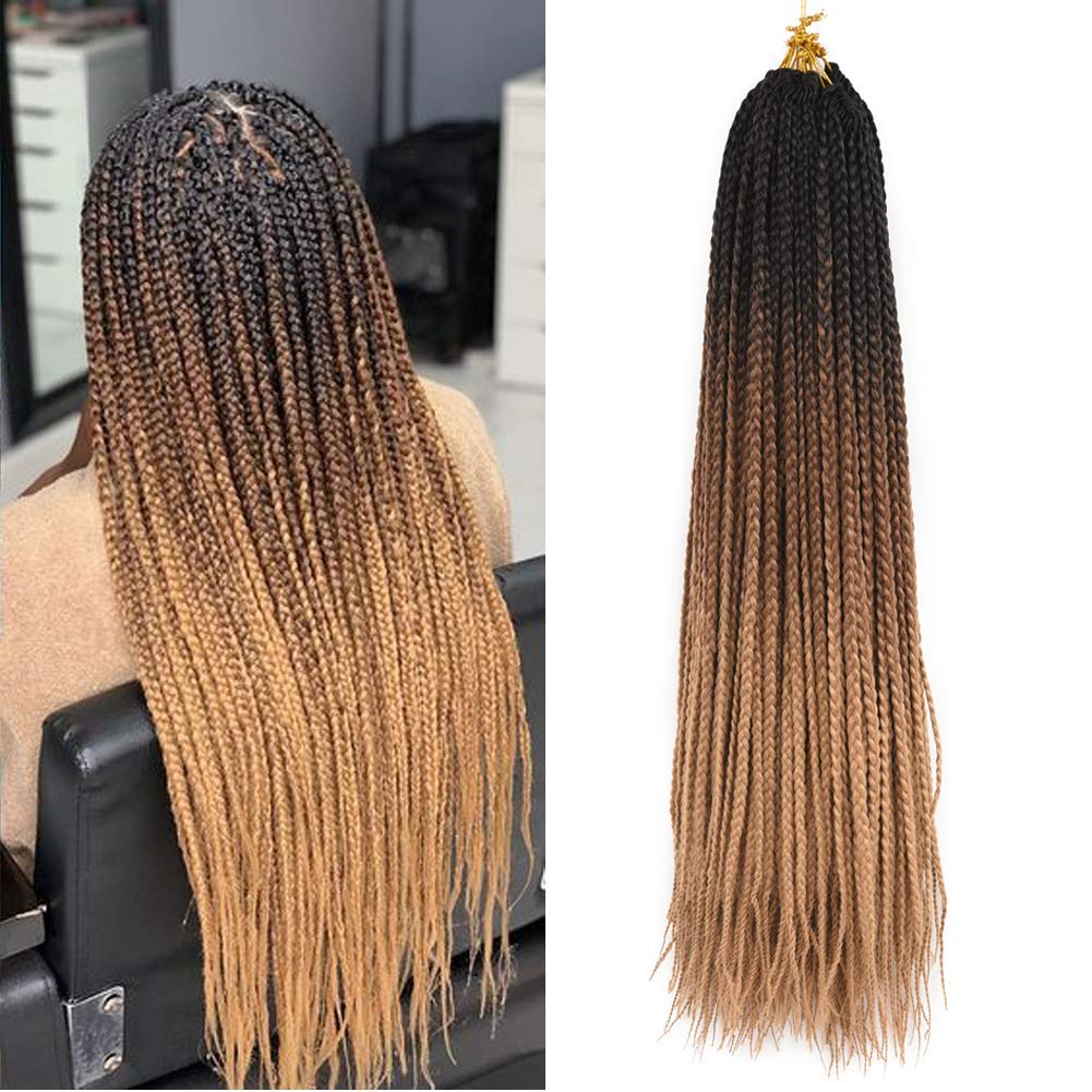 7Packs/Lot Box Braids Crochet Hair Extensions Pre-looped for Black Women (22Inch, Pack of 7, #1B-30-27)