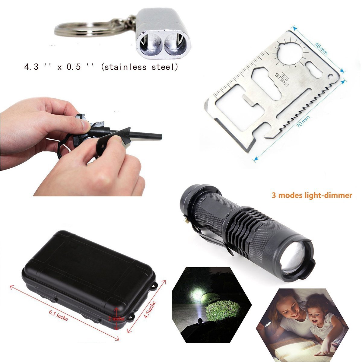 Outdoor Survival Kit,10 in 1 Professional Emergency Survival Kits Tools with Fire Starter Whistle Survival Flashlight Tactical Pen etc For Outdoor Travel Hike Field Camp