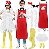 Xtinmee 2 Sets Funny Halloween Fried Chicken Couple Costume White Suit Chef and Funny Chicken Costume Set for Adult Men Women