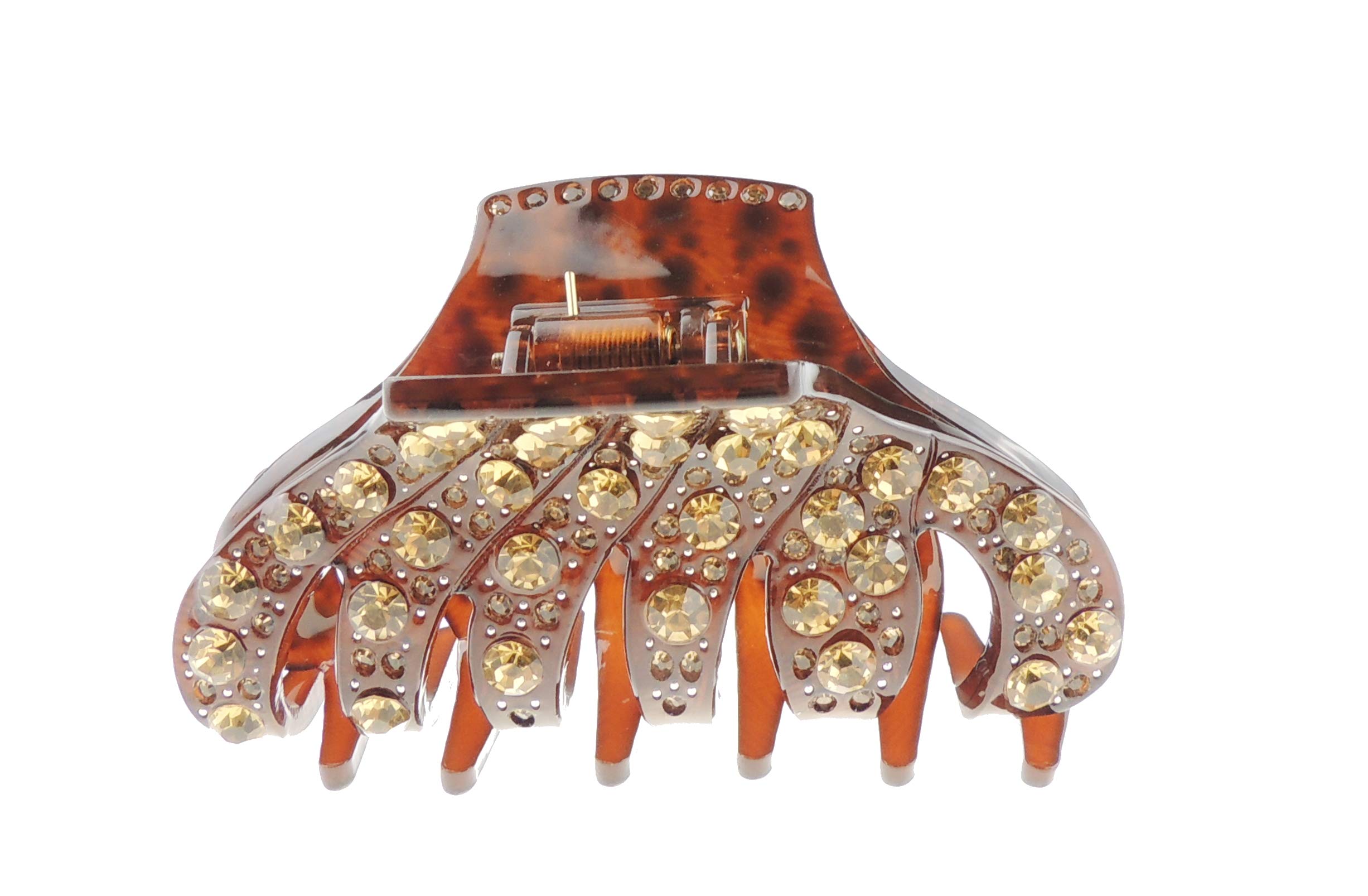 Extra Sparkly Women Girls Crystal Diamante Rhinestone Gems Bridal Wedding Evening Party Styling Fine Thin Hair Accessories Butterfly Claw Jaw Clip Octopus Clamp Grip 9cm Stripes (Chocolate)