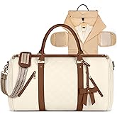 RAINSMORE Garment Bags for Travel Women Leather Convertible Garment Duffle Bag With Shoe Pouch,Large Carry On Garment Bag Dress Suit Business Travel Bags Beige