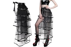 iHUFeather Victorian Steampunk Bustle Skirt Layered Tie on Belt Tulle Tutu Overskirt for Women