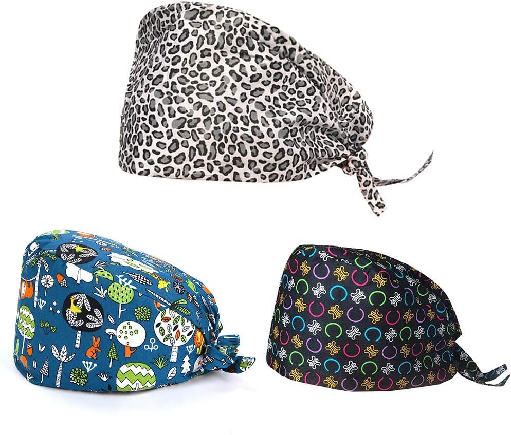 3 Packs Surgical Scrub Caps Medical Doctor Bouffant Turban Cap with Sweatband Scrub Hat for Women/Men
