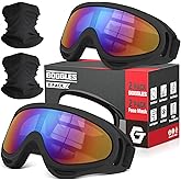 OXG 2 Pack Motorcycle Goggles with 2 Neck Gaiters, UV400 Protection Dirt Bike Motorbike Motocross ATV Skiing Goggles