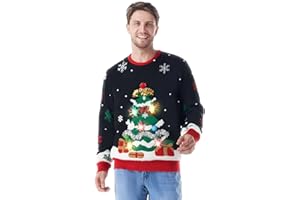 Giggling Getup Ugly Christmas Sweater, LED Light Up Christmas Tree Ugly Sweater, Holiday Pullover
