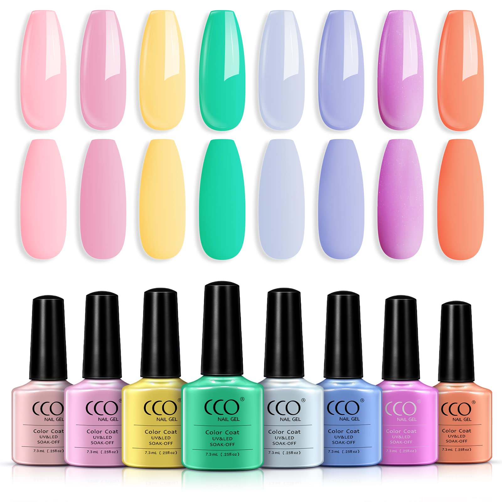 CCO Pastel Gel Nail Polish Set,8Pcs Macaron Candy Yellow Pink Purple ColoursNail Art Design UV/LED Lamp Manicure Varnish Kit for Summer Holiday Day Gift (7.3ML)
