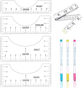 ADHO T-Shirt Ruler Guide, 8 Piece T-Shirt Alignment Tool Set for Vinyl, Sublimation T Shirt Placement Ruler to Center Designs with Measuring Ruler, Adult Youth Toddler Infant