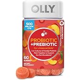 OLLY Probiotic + Prebiotic Gummy, 500 million CFUs, Peachy Peach - 60 Count | Gut Health Support, 500 million CFU of Bacillus Coagulans &amp; Prebiotic FOS, Gluten Free, No Synthetic Colors or Flavors