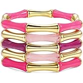 Gold Tube Bangle Bracelets for Women Stackable Bamboo Chunky Acrylic Beads Stretch Friendship Summer Beach Bracelet Jewelry