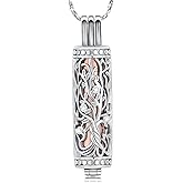 Cylinder Bar Cremation Jewelry Tree of Life Urn Ashes Necklace for Women Men Stainless Steel Vial Cremation Ash Pendant Holder Loved One's Ashes Keepsake Memorial Jewelry