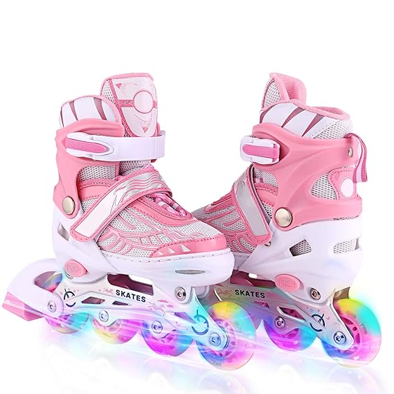 Kinder Erwachsene Inline Skates & Kinder Schlittschuh Roller Blades Mit Leucht PU Räder| Größe Verstellbar 31-42