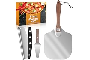 Pizza Peel Aluminum Pizza Spatula,12x 14" Metal Pizza Paddle with Foldable Wooden Handle,Pizza Rocker Cutter,Pizza Server,for