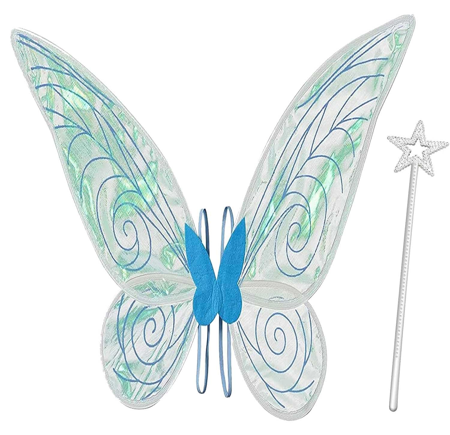 Niceyoeuk Fairy Wings for Girls Women Halloween Dress Up White Sparkle Angel Butterfly Wings Fairy Costume Halloween Cosplay Party Favor (Blue)