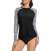 ATTIQOZI Women's Long Sleeves Rash Guard Swimsuits Swim Shirts UPF 50 Sun Protection Two Piece Swimsuits with Built in Bra