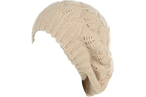 BE YOUR OWN STYLE BYOS Women Mid-Weight Slouchy Leafy Cutout Crochet Soft Knit French Beret Hat
