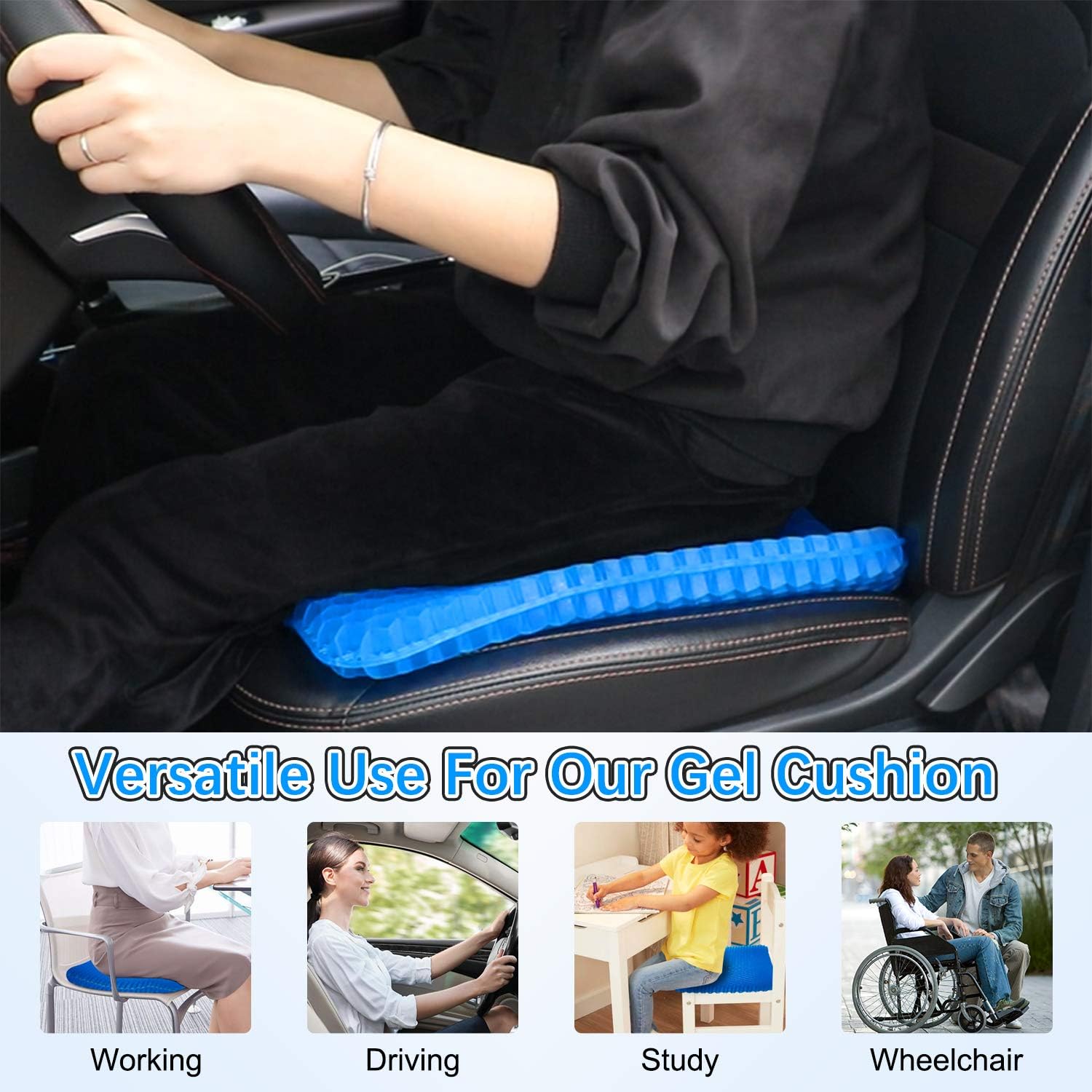 Rariro Extra-Large Gel Seat Cushion, Breathable Honeycomb Design Pain Relief Egg Seat Cushion, for Pressure Relief Back Tailbone Pain - Home Office Chair Cars Wheelchair (2 Non-Slip Cover): Home & Kitchen