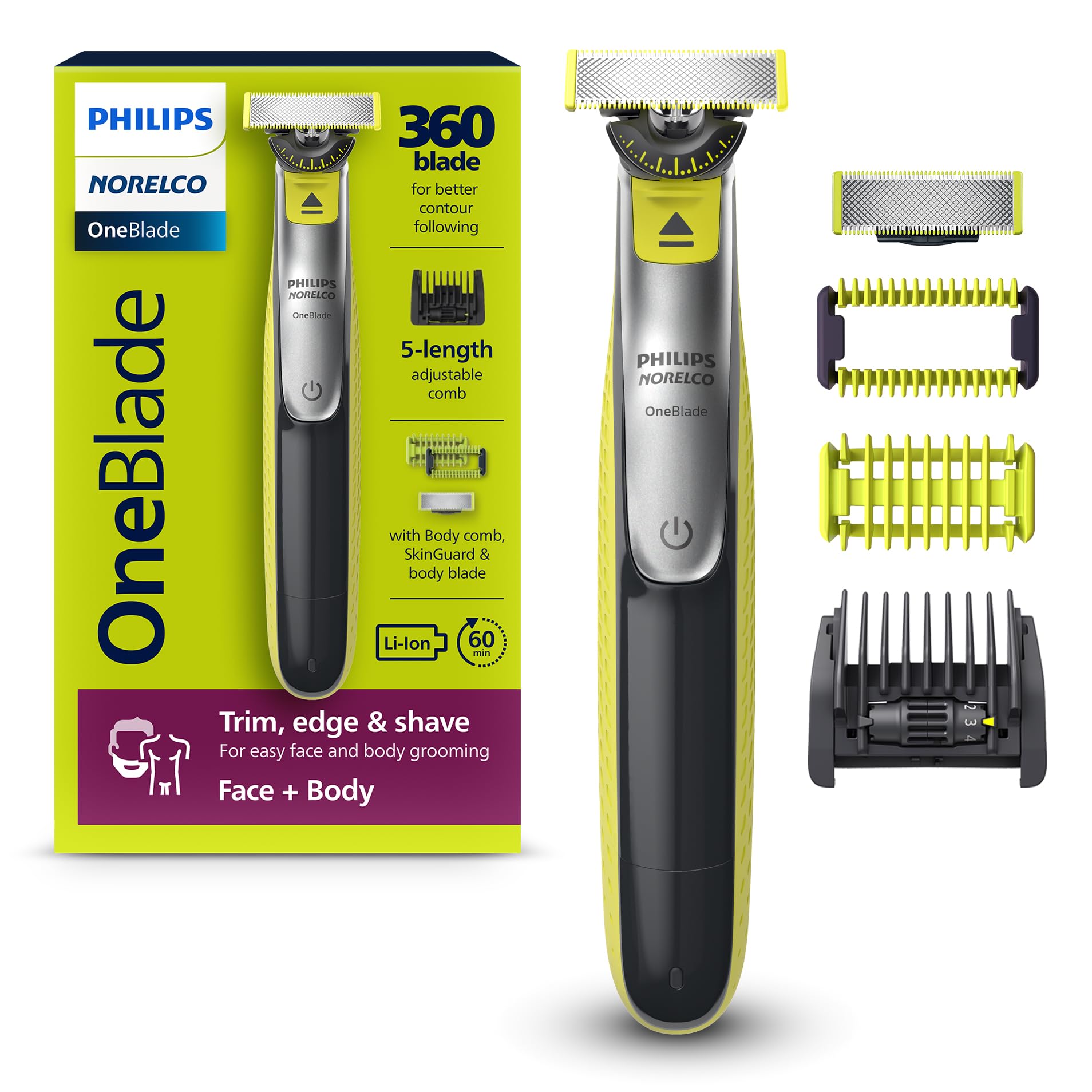 Philips Norelco OneBlade 360 Hybrid Face Body Electric Beard Trimmer 