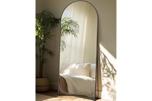 Furnbar Full Length Mirror,Arched Full Body Mirror,Floor Mirror with Stand,Body Mirror Standing Hanging Leaning Against Wall,Aluminum Frame Large Mirror for Bedroom Cloakroom,Living Room,Black