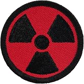 Retro Red and Black Nuclear/Atomic Symbol Patrol Patch - 2" Diameter Round Embroidered Patch (Peel &amp; Stick Adhesive)