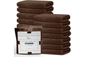 Linteum Textile Supply Premium 12x12 Washcloth (Chocolate) – 100% Ring Spun Cotton Zero Twist Towels | Absorbent, Quick Dry, Durable for Bathroom, Spa, Gym (12 Pack)