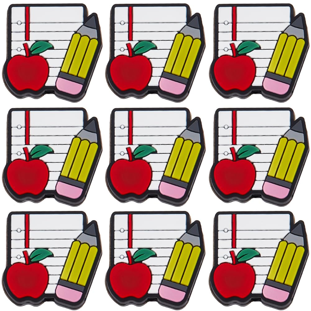 SUNNYCLUE 12Pcs Teacher Silicone Focal Beads Bulk Beaded Pens Silicone Charms Characters Apple Book Partten Spacer Beads for Beadable Pen Keychain Making DIY Student School Necklaces Bracelets Gift