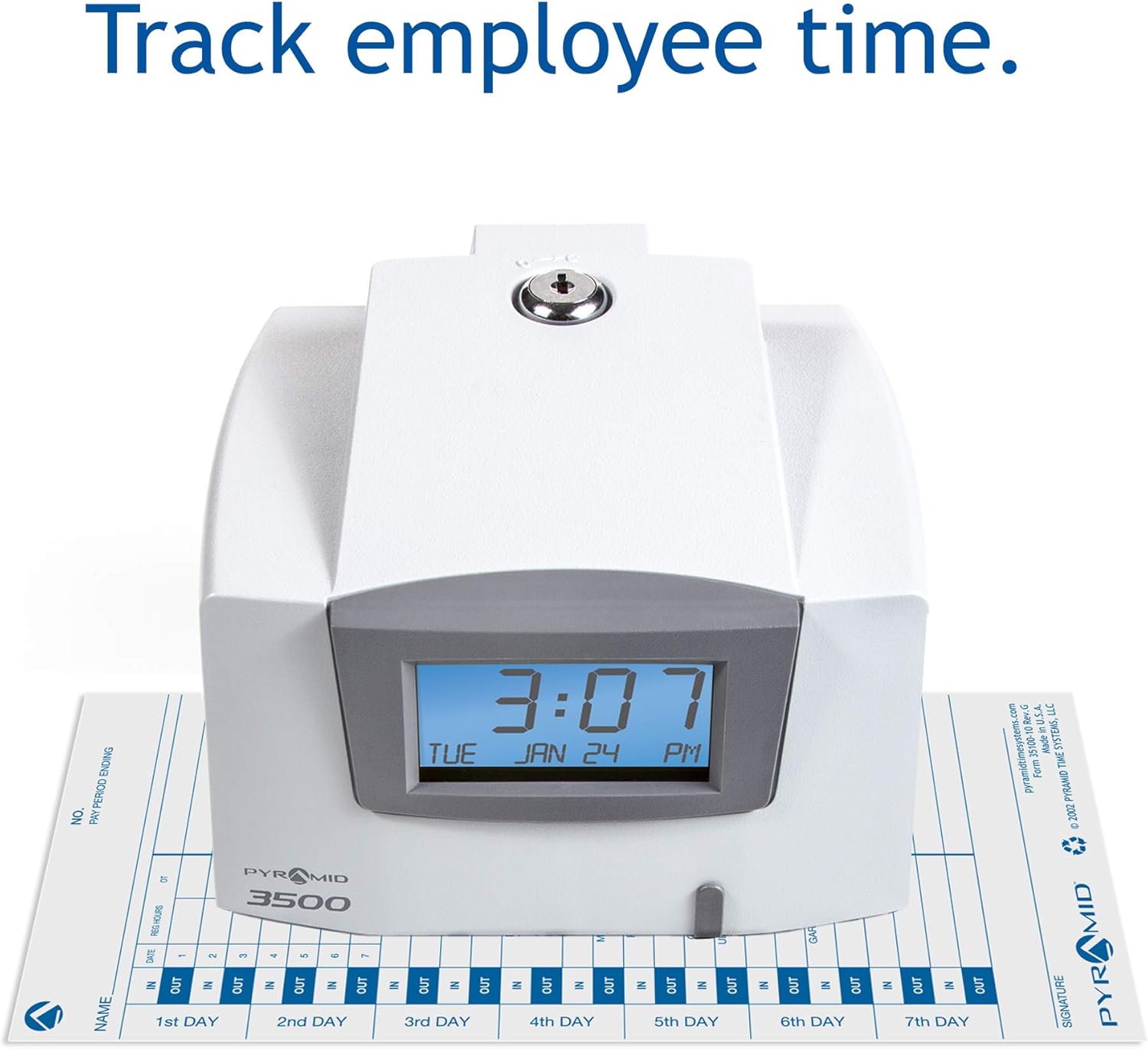 Pyramid Time Systems, Model 3500 Multi-Purpose Time Clock and Document Stamp, includes 25 time cards, ribbon, 2 security keys and user guide, Made in the USA: Electronics
