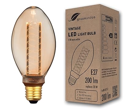 greenandco® Vintage Design LED Lampe im Retro Stil zur Stimmungsbeleuchtung E27 B75 Edison Glühbirne, 4W 200lm 1800K extra wa
