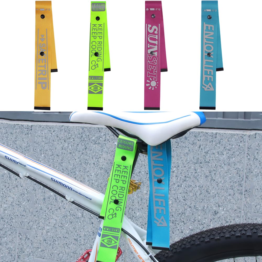 CYSKY 4 Pieces Bike Riding Reflective Straps, Saddle/Handlebar/Frame Decoration Bands, Reflective Safety Warning Pendant for Night Riding (4 Pieces)