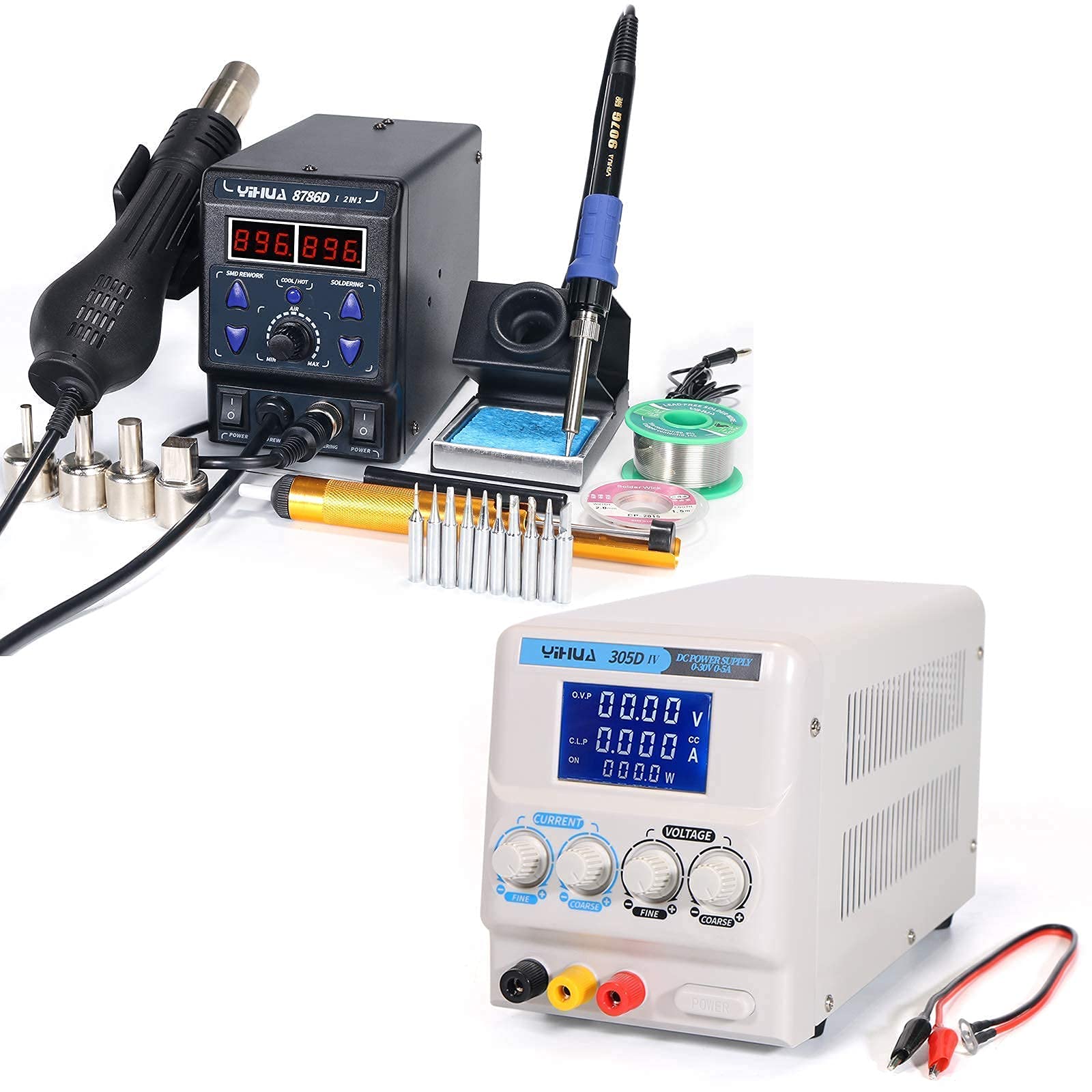 YIHUA 8786D-I Soldering & Rework Station bundle with 305D-IV Regulated DC Lab Power Supply with Hold