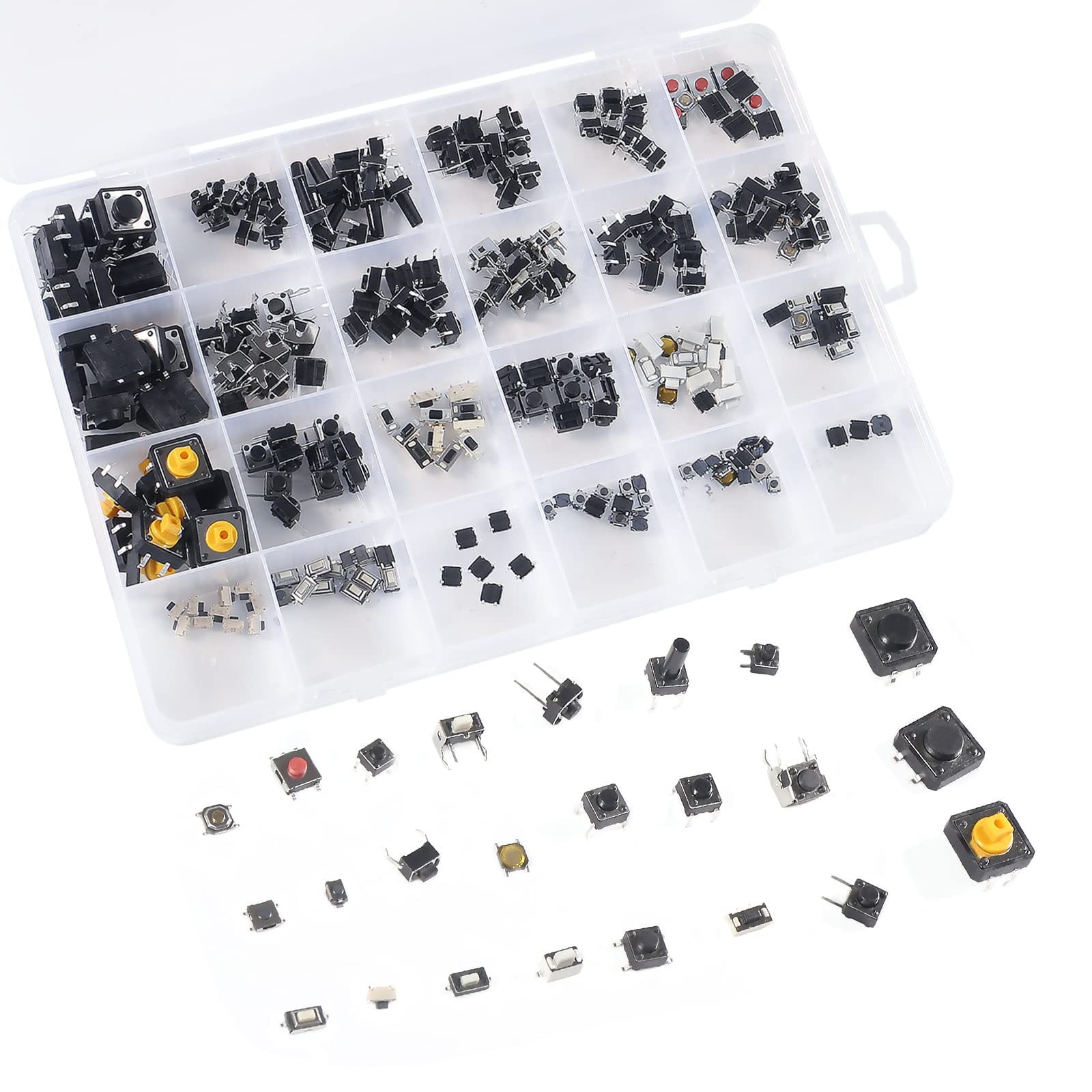 Photo 1 of Coliao 25 Values 250pcs Tactile Push Button Switch Micro Switch Momentary Tact Assortment Kit