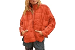 GeGekoko Women's Lightweight Oversized Long Sleeve Zip Water Resistant Packable Puffer Jacket Warm Short Winter Coat