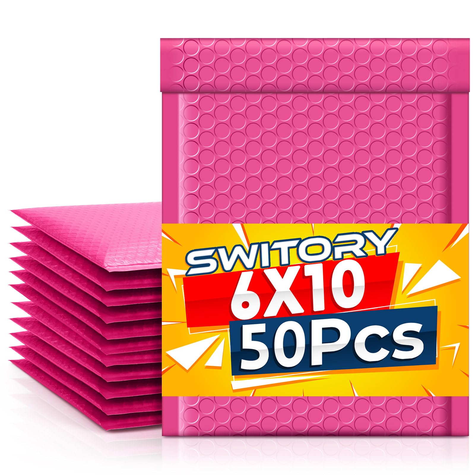 Switory Padded Envelopes A5 50pcs 6x10 in(15.3cmx22.9cm) Polythene Pink Bubble Mailers Small Bubble Envelopes Lined Poly Mailer Self-Seal for Packaging