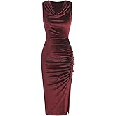 ZAFUL Women's Velvet Wedding Guest Dress Cowl Neck Sleeveless Cocktail Dresses Split Ruched Bodycon Dress