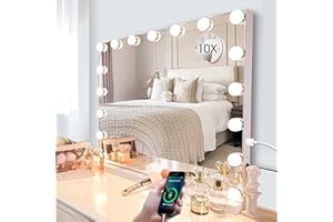 Kottova Large Vanity Mirror with 17 Dimmable LED,Hollywood Vanity Makeup Mirror with 3 Color Lights,USB Charging Port,Lighted Mirror,Detachable 10X Spot Mirror,Touch Control,24.4"x 21.2",White