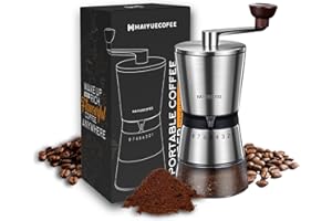 HAIYUECOFEE Manual Coffee Grinder with 8 Adjustable Coarseness Settings, Hand Crank Coffee Mill with Ceramic Burr for Espresso Beans, French Press, Pour Over, Drip Coffee – Rustproof, Non-Dulling